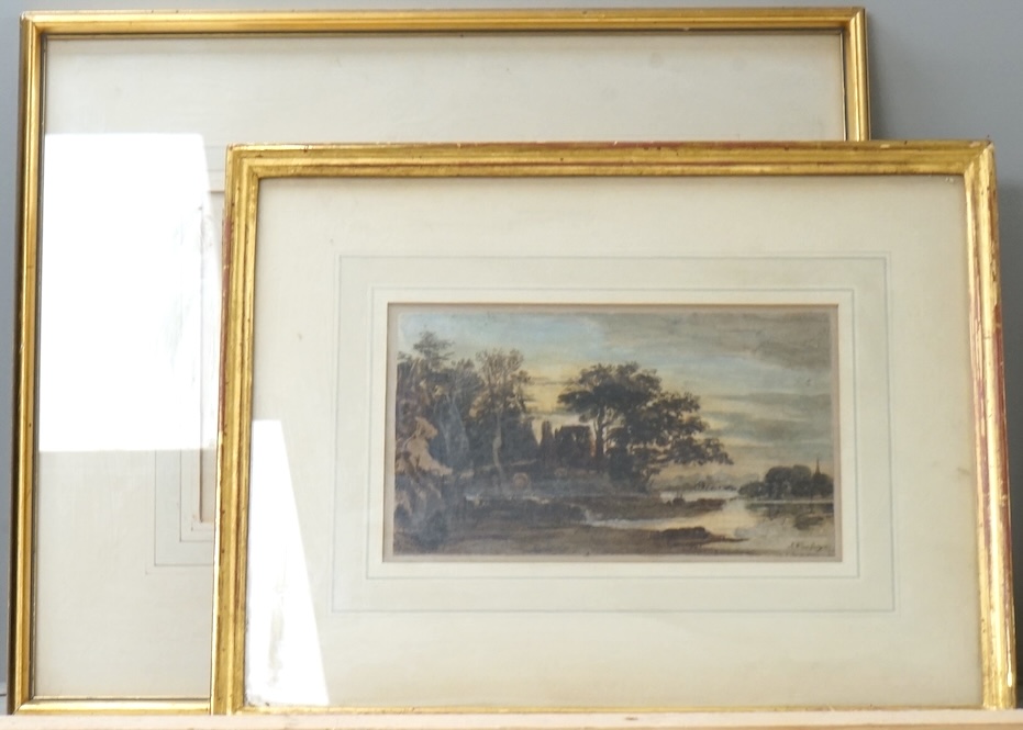 John Varley (1778-1842), watercolour, ‘Sunset’, signed in ink, together with another watercolour, signed G. Varley, 13 x 19cm